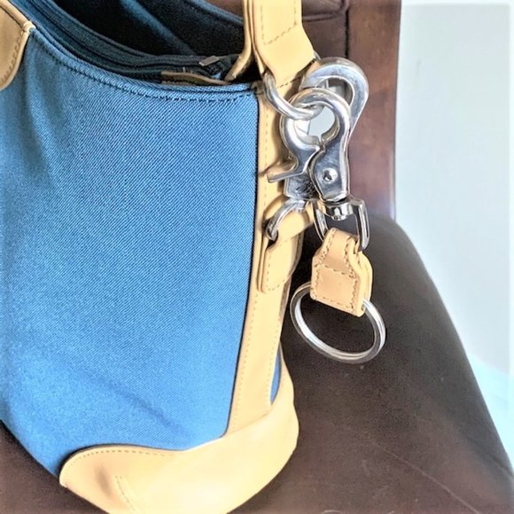 JOY MANGANO Teal/Tan Trim Bucket Shoulder Handbag - Picture 6 of 10